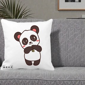 Perna Personalizata Panda Kawaii cu Bambus, 40x40 cm, Alba Mata, Husa Detasabila, Perna Inclusa, BEKZ®