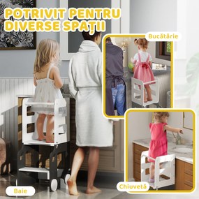 AIYAPLAY Scara Montessori 4 în 1 pentru Copii cu 2 Table și Set Masă și Scaun, din Lemn, 58x46x92 cm, Alb | Aosom Romania