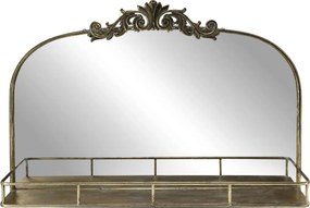 Oglindă cu raft și ornament decorativ, finisaj alamă antichizată, H56 x L85 x A16 cm