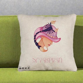 Perna Personalizata Zodiac Scorpion Cowgirl, 40x40 cm, Bej Canapea, Husa Detasabila, Perna Inclusa, BEKZ®