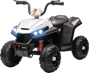 AIYAPLAY Quad electric pentru copii, lumină &amp; muzică, suspensie, 5 km/h, 50 Min. timp de rulare, pentru 3-5 ani, Alb | Aosom Romania
