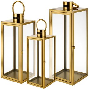 Set de 3 felinare din sticlă aurie