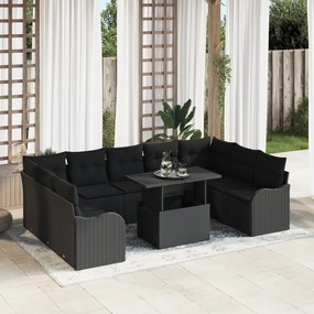 Set de canapele pentru grădină vidaXL din 10 piese cu perne, Negru, Poliratan