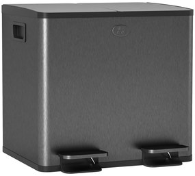 HOMCOM Coș de bucătărie dublu, 2 x 20L, cu pedală, capac cu închidere moale, găleți interioare detașabile, rezistent la amprente, Argintiu | Aosom Romania