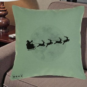 Perna Decorativa Mos Craciun Sanie Luna, 40x40 cm, Verde, Husa Detasabila, Perna Inclusa, BEKZ®