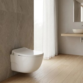 Set vas WC suspendat Rune Leif Smart Rimless alb si capac softclose cu functie de bideu