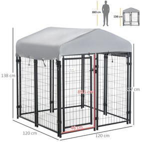 PawHut Chenar exterior cu acoperiș încuietoare pentru câine cadru din metal 120 x 120 x 138cm negru | Aosom Romania