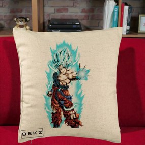 Perna Personalizata Dragon Ball Goku Ultra Instinct Blue, 40x40 cm, Bej, Husa Detasabila, Perna Inclusa, BEKZ®