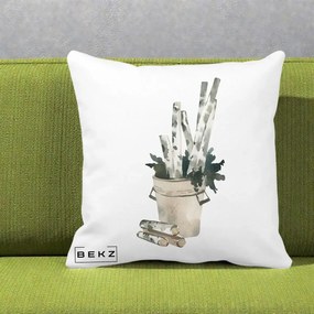 Perna Decorativa Butuci de Mesteacan Watercolor, 40x40 cm, Alba Mata, Husa Detasabila, Perna Inclusa, BEKZ®