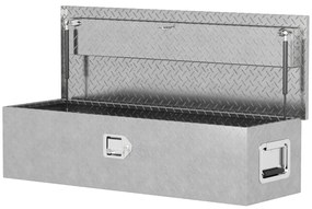 HOMCOM Cufăr pentru unelte pentru remorcă cutie de depozitare din aluminiu mânere late și antiderapante 99 x 33 x 25,5 cm argintiu | Aosom Romania