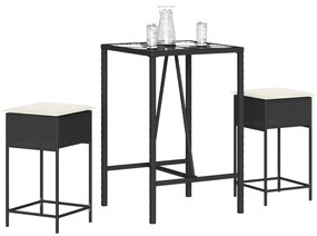 3261460 vidaXL Set mobilier bar de grădină cu perne, 3 piese, negru, poliratan