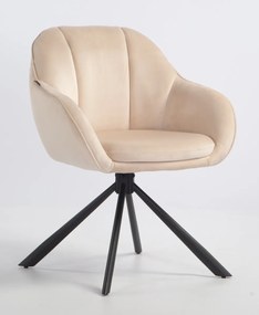 HR2055 BAZĂ STEA Scaun Crem din Catifea cu Bază Neagră