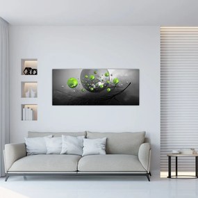 Tablou cu bile abstracte verzi (120x50 cm), în 40 de alte dimensiuni noi