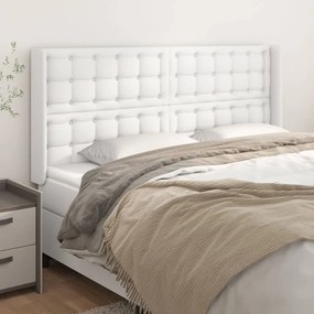 Tablie de pat cu aripioare, alb, 203x16x118 128 cm, piele eco 1, Alb, 203 x 16 x 118 128 cm