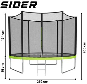 Trambulină de grădină pentru copii, plasă de protecție, construcție stabilă 8FT Ø 252 cm