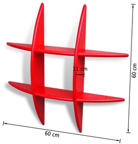 Raft de perete suspendat pentru carti si DVD-uri, MDF, rosu 1, Rosu