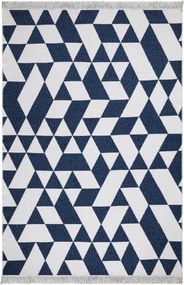 Covor 22992A, 60x100 cm, forma dreptunghiulara, bumbac, alb/albastru