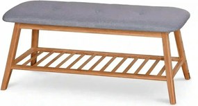 Pantofar ST15, gri/stejar natural, stofa/lemn de bambus, 100x30x44 cm
