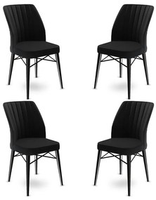 Set 4 scaune haaus Flex, Negru, textil, picioare metalice