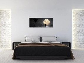 Tablou - Plaja cu lună plină, nuanțe gri (120x50 cm)