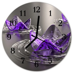 Ceas de perete din sticla rotund Sticla Flori Art Violet