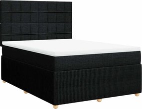 vidaXL Pat box spring cu saltea, negru, 140x190 cm, textil