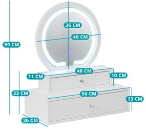 Oglindă de machiaj de masă cu 2 sertare