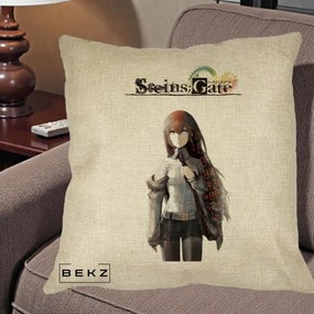 Perna Personalizata Steins Gate Kurisu Makise Anime, 40x40 cm, Crem, Husa Detasabila, Perna Inclusa, BEKZ®