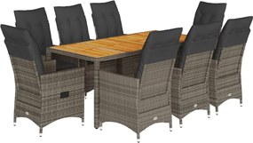 vidaXL Set mobilier grădină cu perne, 9 piese, gri, poliratan