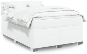 vidaXL Pat box spring cu saltea, alb, 140x200 cm, piele ecologică