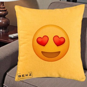 Perna Decorativa Emoji Inimi in Ochi, 40x40 cm, Galben, Husa Detasabila, Perna Inclusa, BEKZ®