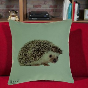 Perna Decorativa Arici Fotorealist, 40x40 cm, Verde, Husa Detasabila, Perna Inclusa, BEKZ®
