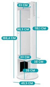 Dulap de bijuterii rotativ cu oglindă întreagă și cuier