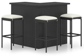 Set mobilier bar de gradina cu perne, 4 piese, negru, poliratan Negru, 4