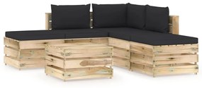 3074658 vidaXL Set mobilier de grădină cu perne, 6 piese, lemn verde tratat