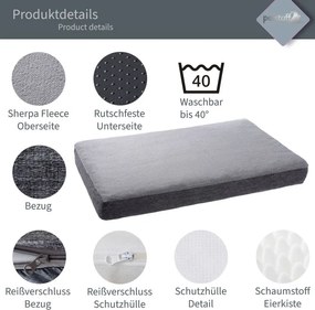 Pat pentru animale Petstuff, 72x50 cm, gri deschis, antiderp