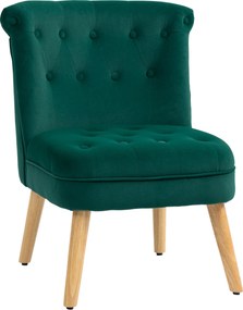 HOMCOM Fotoliu cu Șezut Căptușit, Picioare din Lemn și Material Efect de Catifea, 60x66x79 cm, Verde | Aosom Romania