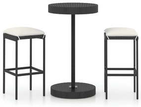 Set mobilier bar de gradina cu perne, 3 piese, negru, poliratan Negru, 3, Da