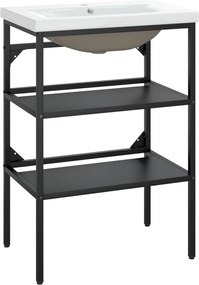 vidaXL Cadru lavoar baie cu chiuvetă încorporată, negru, fier