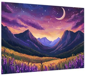Tablou pe sticlă - Peisaj violet (70x50 cm)