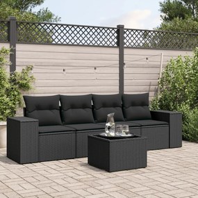 3254622 vidaXL Set mobilier de grădină cu perne, 5 piese, negru, poliratan