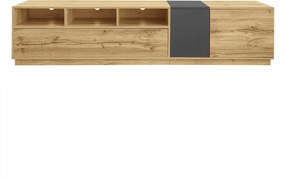 Comodă TV în culori contrastante, 200x45x45 cm, Culoare naturală+Gri