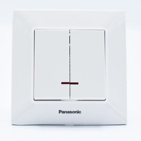 Intrerupator dublu cu led 10A, IP20, Alb, Panasonic Arkedia Slim