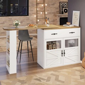 Masă de bar extensibilă cu spațiu de depozitare și funcție de rotire 360°, alb | Aosom Romania