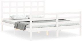 3193992 vidaXL Cadru de pat cu tăblie, alb, king size, lemn masiv