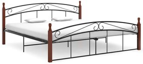 324923 vidaXL Cadru de pat, negru, 180x200 cm, metal și lemn masiv stejar