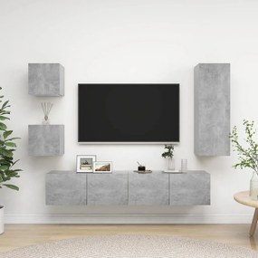 3079116 vidaXL Set de dulapuri TV, 5 piese, gri beton, lemn prelucrat