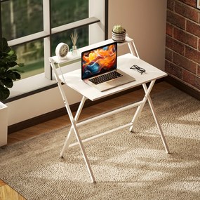 HOMCOM Birou Pliabil cu Poliță pentru Monitor, 81.5x62x86.5 cm Alb | Aosom Romania