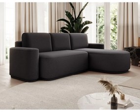 Colțar gri închis extensibil/cu spațiu de depozitare cu tapițerie din chenille (cu colț pe partea dreaptă/cu șezlong) Aurumm – ELTAP