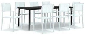 3099274 vidaXL Set mobilier pentru grădină, alb, 9 piese